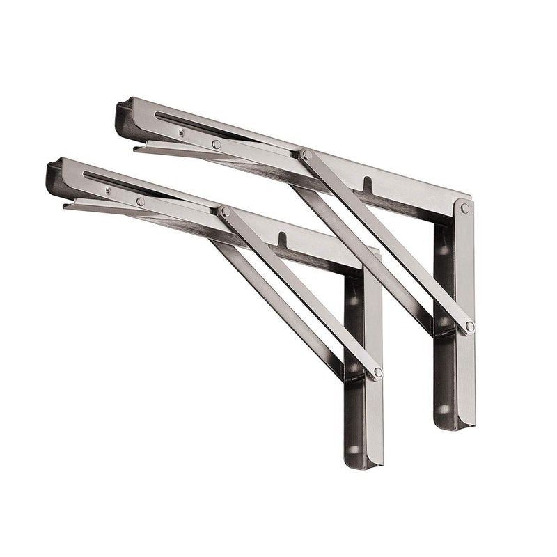 YUMORE Folding Shelf Brackets 20", Max Load: 330lb Heavy Duty Stainless Steel Collapsible Shelf Bracket for Table Work Bench, Space Saving DIY Bracket, Pack of 2 - Image 1